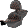 SADDLEMEN RoadSofa™ Seat with Backrest for FLTR/FLHX 2023-2026 - Orange Stitch, Lattice Design 