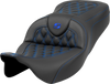 SADDLEMEN Roadsofa™ Seat with Lattice Stitch and Blue Details for FLH/FLT 2008-2023
