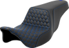 SADDLEMEN Step-Up Seat with Honeycomb Pattern and Blue Stitching for Harley FL 2008-2023