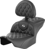 SADDLEMEN RoadSofa™ Seat with Backrest for FLTR/FLHX '23-'26 - White Stitch, Lattice Design