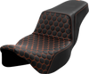 SADDLEMEN Step-Up Seat with Honeycomb Pattern for Harley FL 2008-2023 - Extended Reach with Orange Stitching