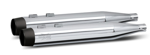 RCX Exhaust 4.0" Slip-on Mufflers, Chrome with Blitz black Tips.