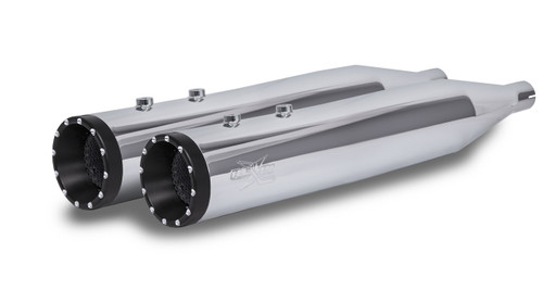 RCX Exhaust 4.5" Slip-on Mufflers, Chrome with Rage Eclipse Tips. RCX Exhaust 4.5" Slip-on Mufflers, Chrome with Rage Eclipse Tips.