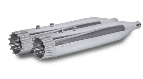 RCX Exhaust 4.5" Slip-on Mufflers, Chrome with Excalibur Chrome Tips.