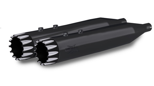 RCX Exhaust 4.5" Slip-on Mufflers, Ceramic Black with Excalibur Eclipse Tips. RCX Exhaust 4.5" Slip-on Mufflers, Ceramic Black with Excalibur Eclipse Tips.