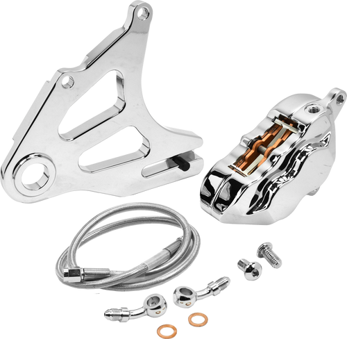 HAWG HALTERS INC RKSTCC518 4 Piston Rear Caliper Kit for Harley Davidson 1984 & Up with Chrome Finish