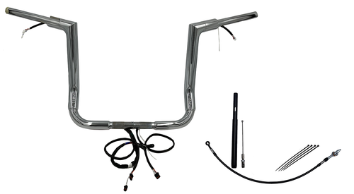 FAT BAGGERS INC. EZ Install Wired 1-1/2-Inch Flat Top Handlebar Kit - 14 Inch Chrome 