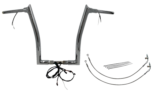 FAT BAGGERS INC. EZ Install Wired 1-1/2 Inch Pointed Top Handlebar Kit - 16 Inch Chrome 