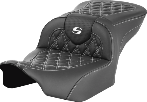SADDLEMEN RoadSofa™ Seat for FLTR/FLHX '23-'26 – White Stitch, Lattice Design, No Backrest