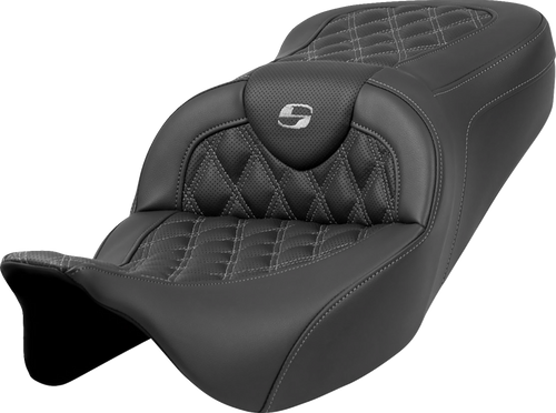SADDLEMEN Roadsofa™ Seat with Lattice Stitch in Dark Gray for FLH/FLT 2008-2023 