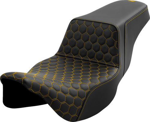 SADDLEMEN Step-Up Seat with Honeycomb Pattern for Harley FL 2008-2023