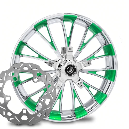 Dynasty Chrome Green  Kolor Pop  with Chop Cut performance brake rotors