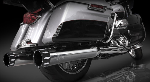 RCX Exhaust 4.5" Slip-on Mufflers for 2017 Harley Touring, Chrome with Rival Eclipse Tips. RCX Exhaust 4.5" Slip-on Mufflers for 2017 Harley Touring, Chrome with Rival Eclipse Tips.