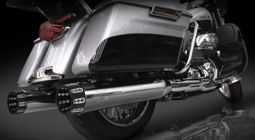 RCX Exhaust 4.5" Slip-on Mufflers for 2017 Harley Touring, Chrome with Gatlin Eclipse Tips. RCX Exhaust 4.5" Slip-on Mufflers for 2017 Harley Touring, Chrome with Gatlin Eclipse Tips.