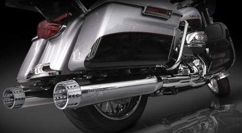 RCX Exhaust 4.5" Slip-on Mufflers for 2017 Harley Touring, Chrome with Gatlin Chrome Tips. RCX Exhaust 4.5" Slip-on Mufflers for 2017 Harley Touring, Chrome with Gatlin Chrome Tips.