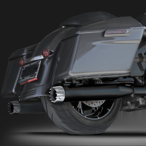 RCX Exhaust 4.0" Slip-on Mufflers, Ceramic black with Excalibur chrome tips. RCX Exhaust 4.0" Slip-on Mufflers, Ceramic black with Excalibur chrome tips.