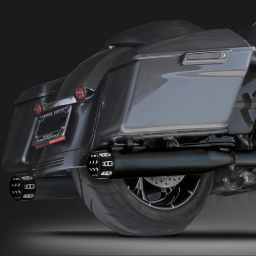 RCX Exhaust 4.0" Slip-on Mufflers, Ceramic black with Gatlin Eclipse Tips. RCX Exhaust 4.0" Slip-on Mufflers, Ceramic black with Gatlin Eclipse Tips.