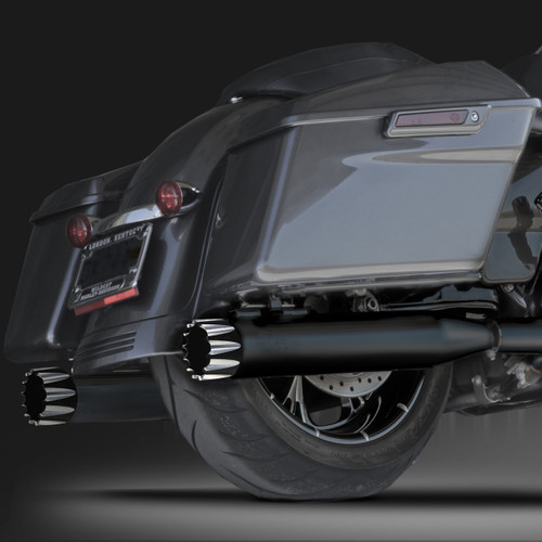 RCX Exhaust 4.0" Slip-on Mufflers, Ceramic black with Excalibur Eclipse Tips. RCX Exhaust 4.0" Slip-on Mufflers, Ceramic black with Excalibur Eclipse Tips.