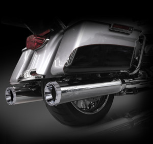 RCX Exhaust 4.5" Slip-on Mufflers for 2017 Harley Touring, Chrome with Rage Chrome Tips.