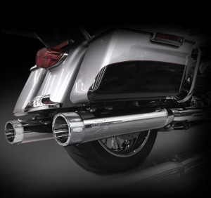 RCX Exhaust 4.5" Slip-on Mufflers for 2017 Harley Touring, Chrome with Rival Chrome Tips.