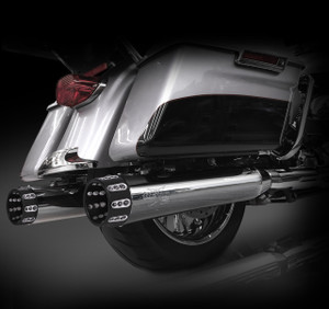 RCX Exhaust 4.5" Slip-on Mufflers for 2017 Harley Touring, Chrome with Gatlin Eclipse Tips.