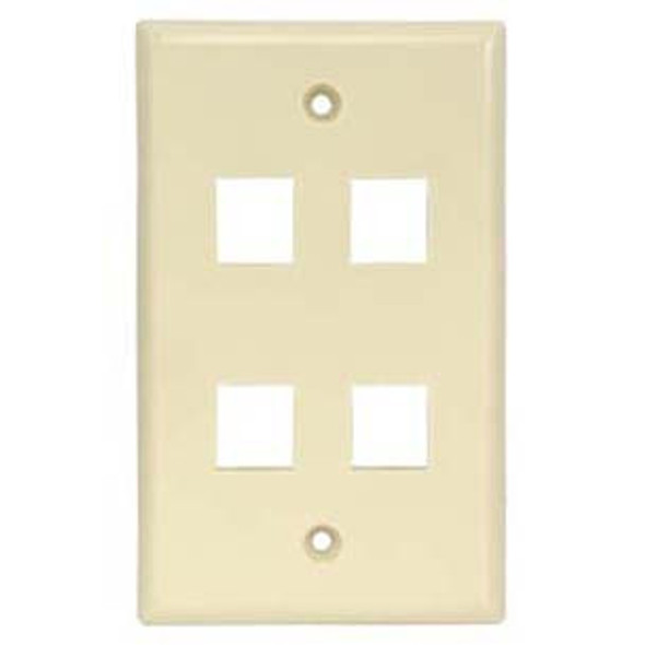 4 Port Smooth Faced Wall Plate for Keystone Jacks - Ivory