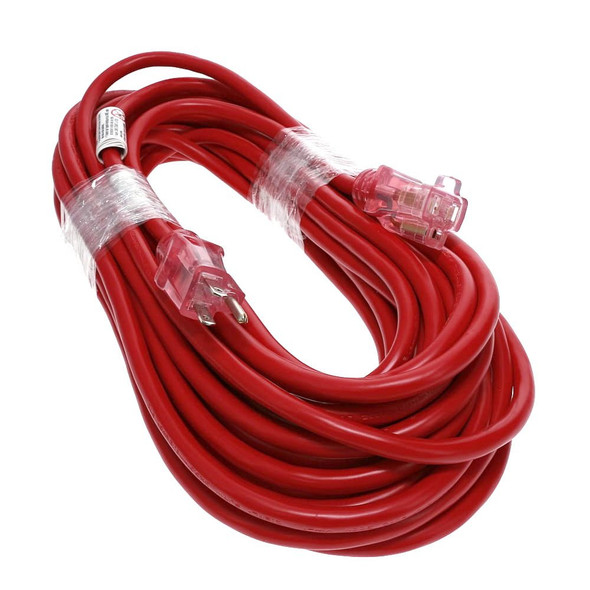 50Ft 12/3 SJTW Red Power Extension Cord Lighted Clear Red Plug