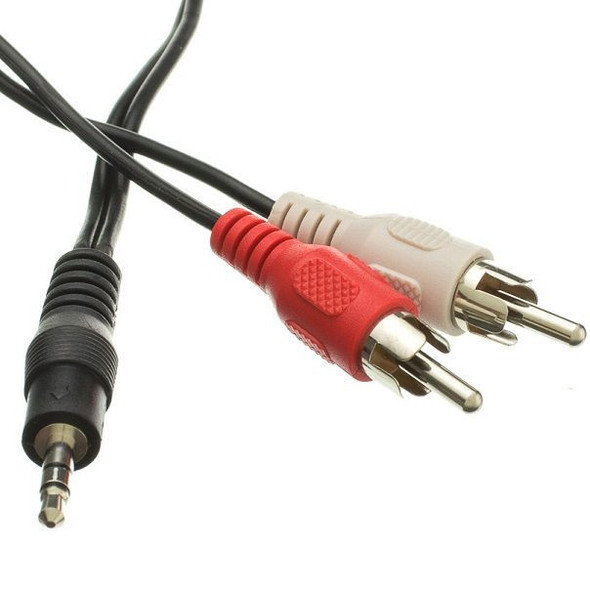 12 Foot Adapter Cable, 3.5mm (1/8") Male Plug to 2 RCA Male Plugs