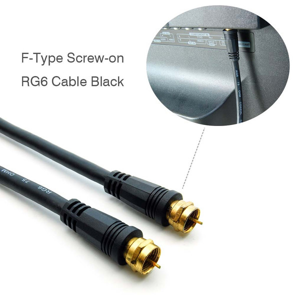 3 Foot RG6 Cable, F-Type Screw On, Gold Contact