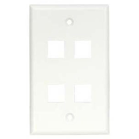 4 Port Smooth Faced Wall Plate for Keystone Jacks, White