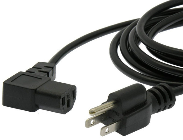 6 Foot 18AWG Right Angle Power Cord (C13 / 5-15P) - Black