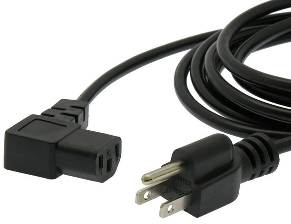10 Foot 18AWG Right Angle Power Cord (C13 / 5-15P) - Black