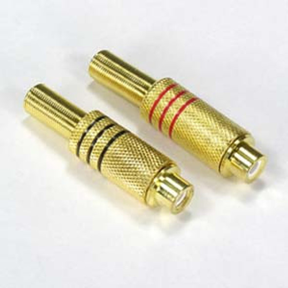 Pair of Female RCA Jacks, Gold Plated w/Spring Strain Relief Red/Black Pair