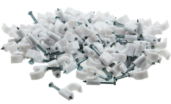 100 Pack of White Nail-in RG6 Cable Clips (8mm)
