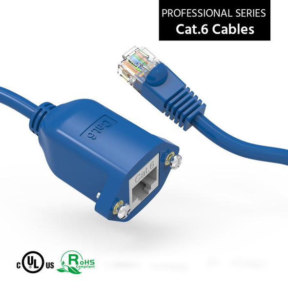 10 Foot Panel Mount Cat 6 Ethernet Cable - Blue