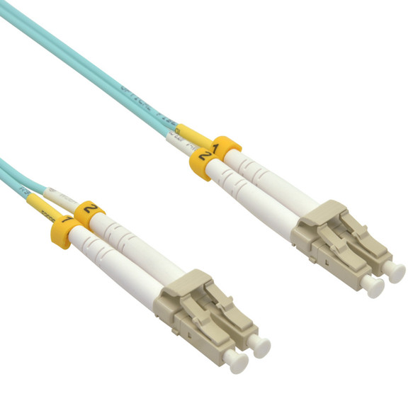 4m LC/UPC LC/UPC OM4 Multimode Duplex OFNR 2.0mm Aqua Fiber Optic Patch Cable