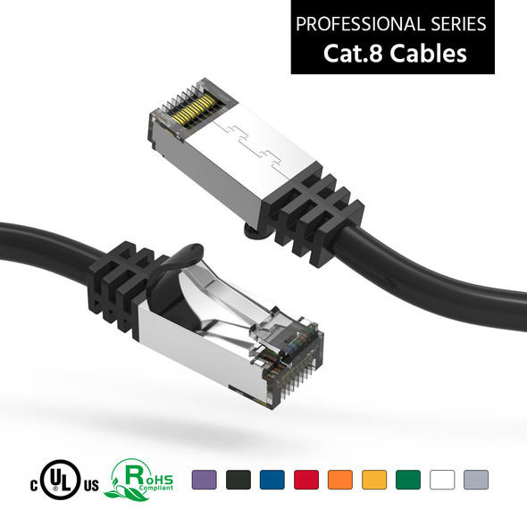 6 Inch Cat 8 Shielded 26 AWG Ethernet Network Cable - Black