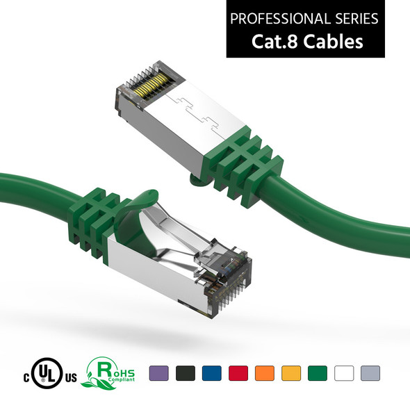 6 Inch Cat 8 Shielded 26 AWG Ethernet Network Cable - Green