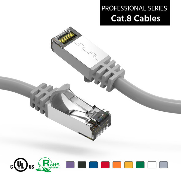 6 Inch Cat 8 Shielded 26 AWG Ethernet Network Cable - Gray