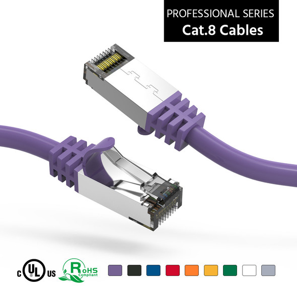 2 Foot Cat 8 Shielded 26 AWG Ethernet Network Cable - Purple