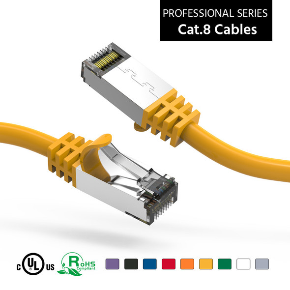 2 Foot Cat 8 Shielded 26 AWG Ethernet Network Cable - Yellow