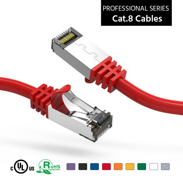 3 Foot Cat 8 Shielded 26 AWG Ethernet Network Cable - Red