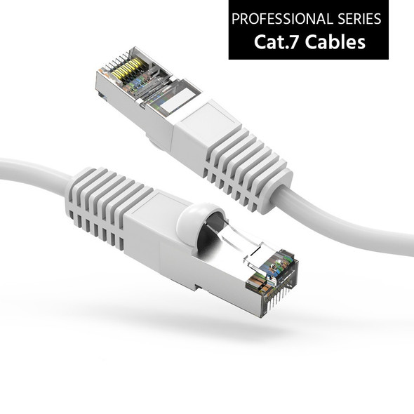12 Foot Shielded 10Gb CAT 7 SSTP Patch Cable 600MHz Molded White