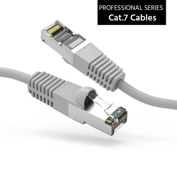 8 Foot Shielded 10Gb CAT 7 SSTP Patch Cable 600MHz Molded Gray