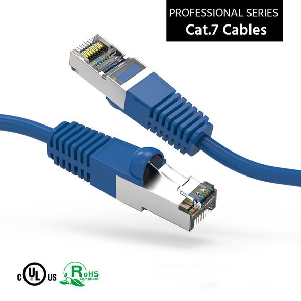 1 Foot Shielded 10Gb CAT 7 SSTP Patch Cable 600MHz Molded Blue
