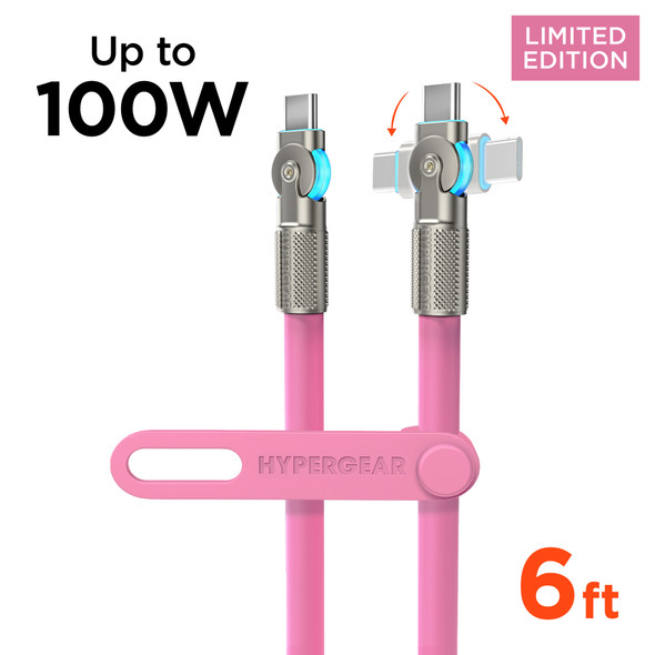 Chunky 180° 6 Foot 100W USB-C to USB-C Rugged Fast Charge Cable - Pink