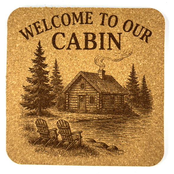 Welcome to our Cabin - Set of 4 Cork Coasters - Laser Engraved