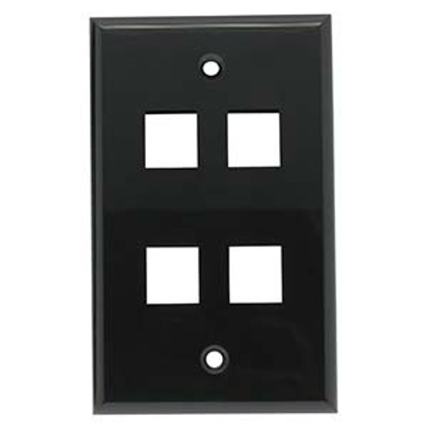 4 Port Smooth Faced Wall Plate for Keystone Jacks, Black