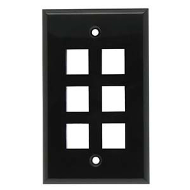 6 Port Smooth Faced Wall Plate for Keystone Jacks, Black