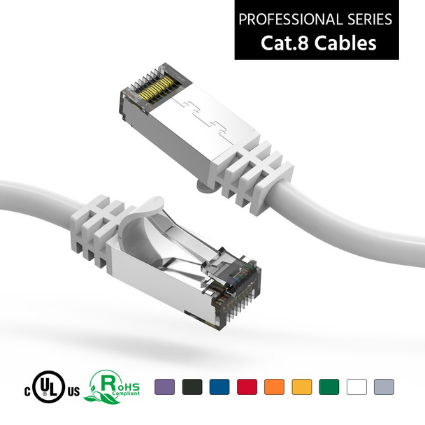 2 Foot Cat 8 Shielded 26 AWG Ethernet Network Cable - White